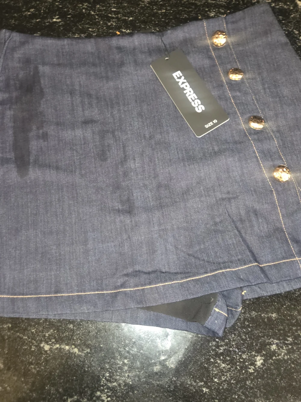 Express Navy Denim High waist Button-Front Skort